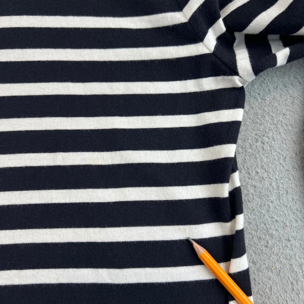 Kate Spade Black White Striped Scalloped Neck Long Sleeve Cotton Top Nautical T